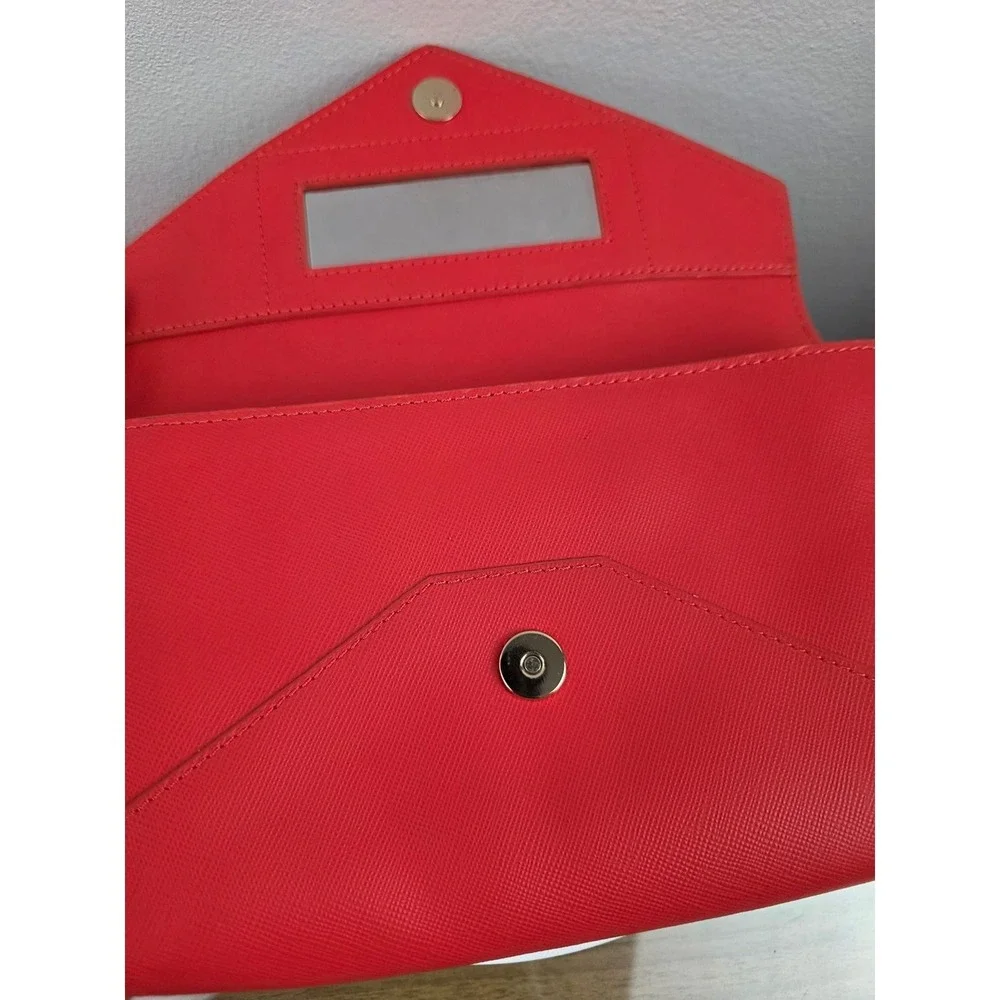 Tory Burch Robinson Red Orange Saffiano Leather Envelope Clutch Bag Mirror